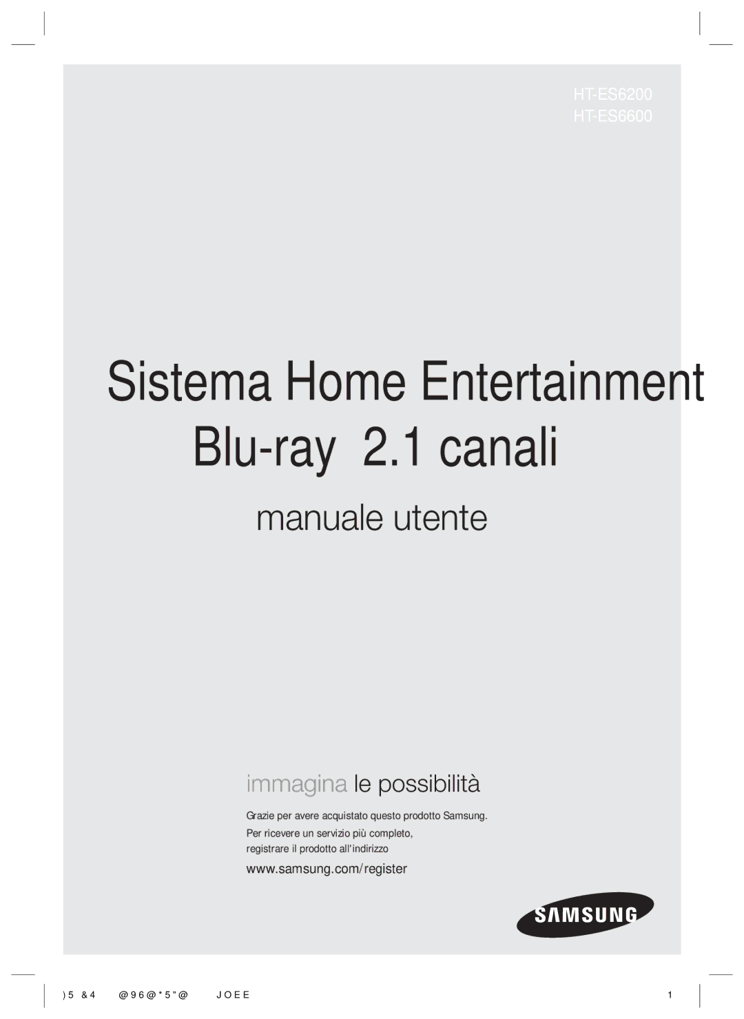 Samsung HT-ES6600/EN, HT-ES6200/XN, HT-ES6600/XN, HT-ES6200/EN manual Blu-ray 2.1 canali, Registrare il prodotto allindirizzo 