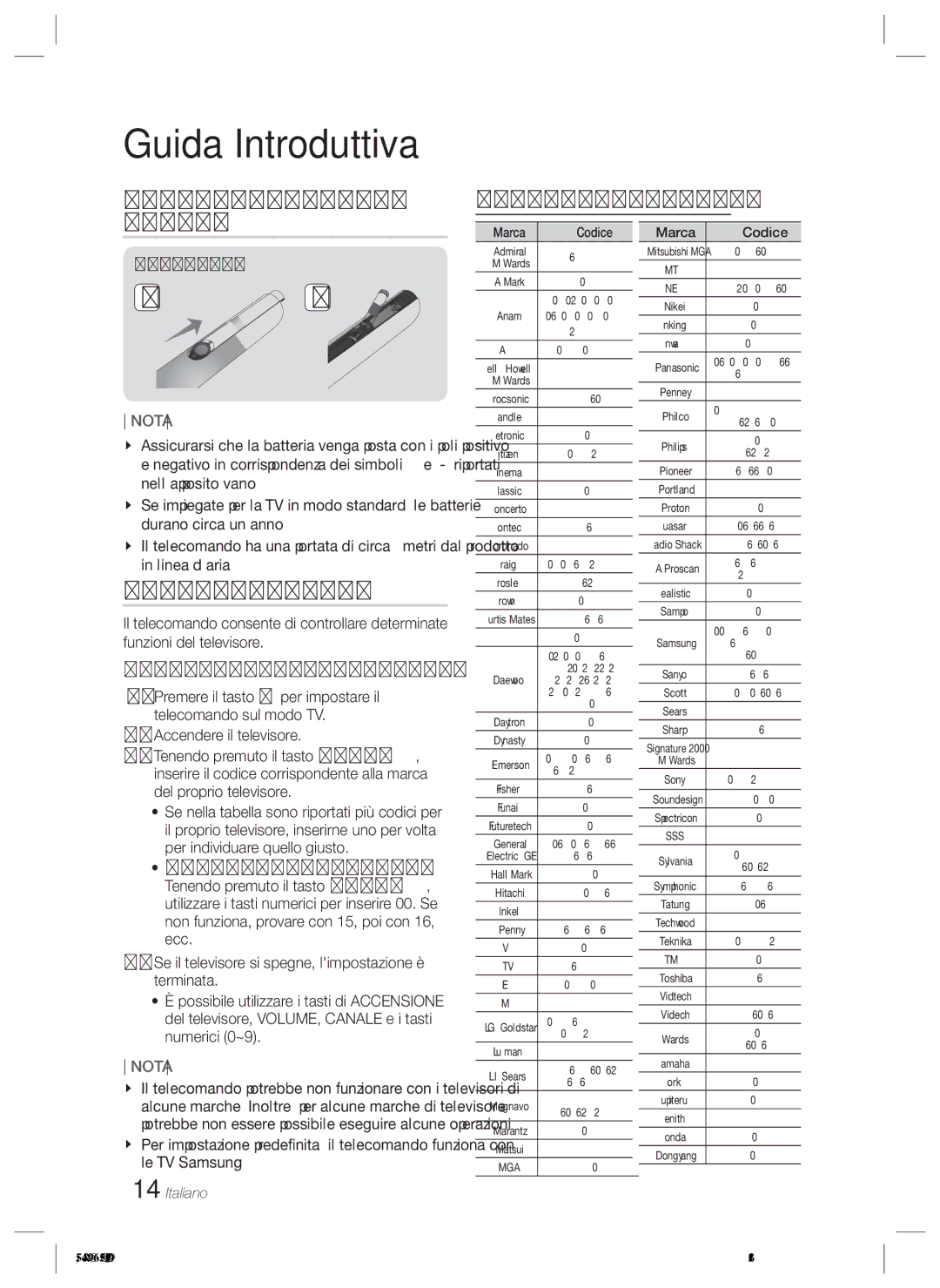 Samsung HT-ES6200/XN, HT-ES6600/XN manual Inserimento delle batterie nel telecomando, Impostazione del telecomando, Codice 