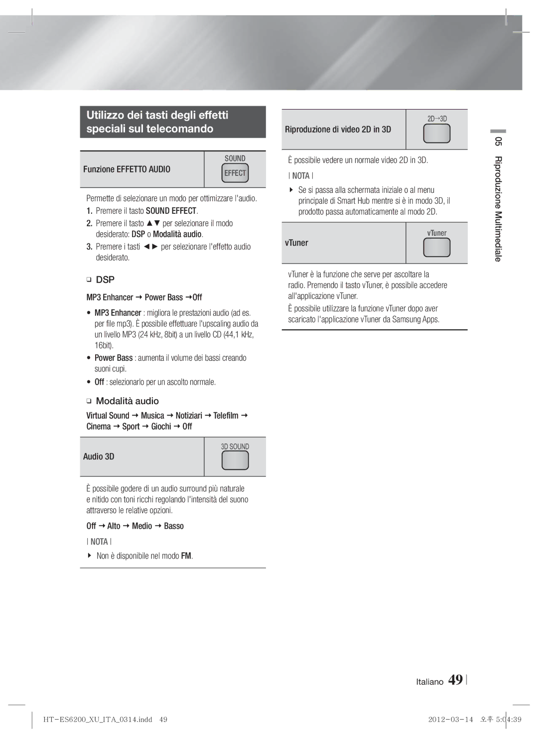 Samsung HT-ES6600/EN, HT-ES6200/XN, HT-ES6600/XN, HT-ES6200/EN Utilizzo dei tasti degli effetti Speciali sul telecomando 