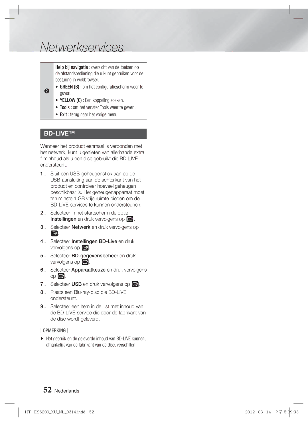 Samsung HT-ES6200/XN, HT-ES6600/XN, HT-ES6200/EN, HT-ES6600/EN, HT-ES6200/ZF, HT-ES6600/ZF manual Bd-Live 