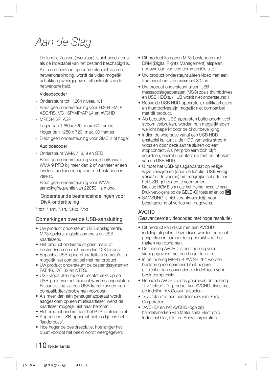 Samsung HT-ES6200/XN, HT-ES6600/XN manual Opmerkingen over de USB-aansluiting, Geavanceerde videocodec met hoge resolutie 