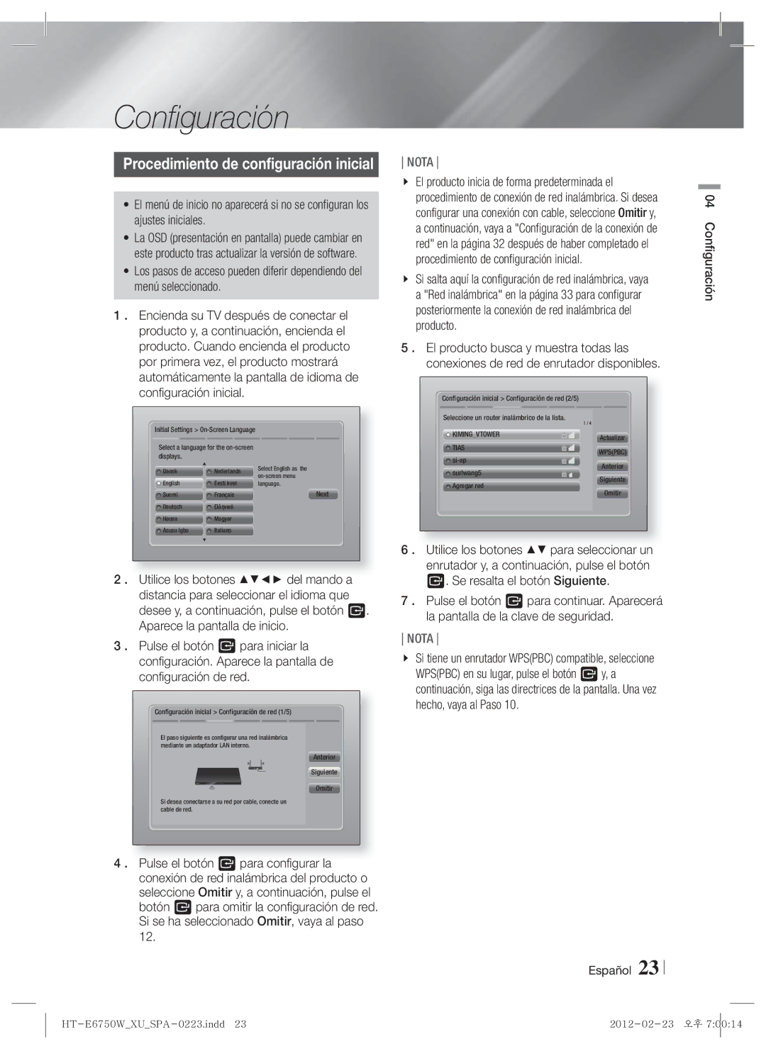 Samsung HT-E6750W/ZF, HT-ES6200/ZF manual Configuración 