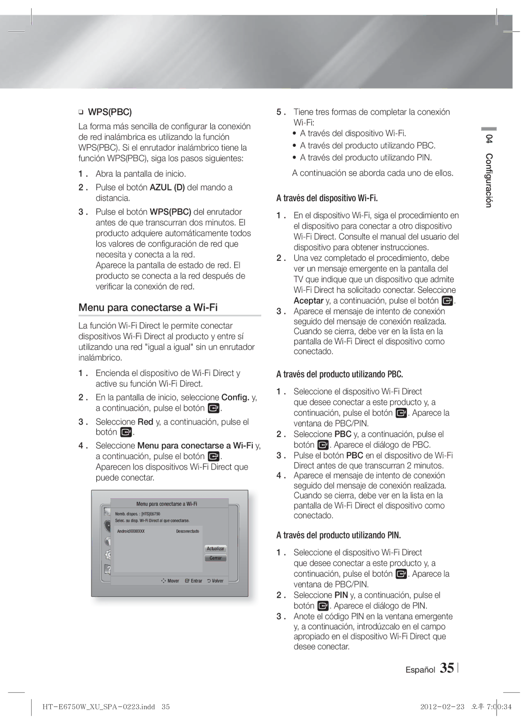 Samsung HT-E6750W/ZF, HT-ES6200/ZF manual Menu para conectarse a Wi-Fi 