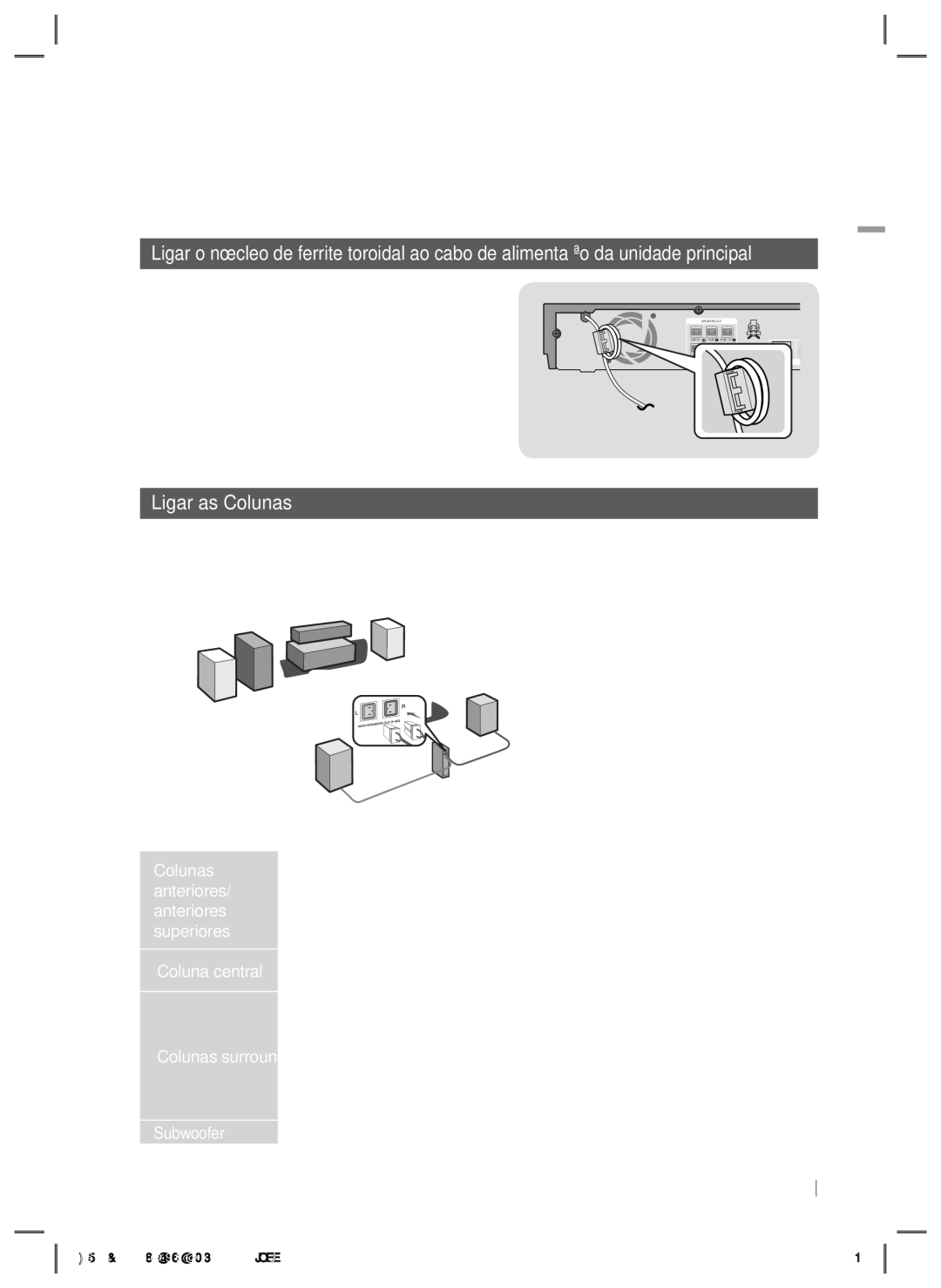 Samsung HT-ES6200/ZF, HT-E6750W/ZF manual Ligações, Ligar as Colunas, Posição do produto, Seleccionar a posição de audição 