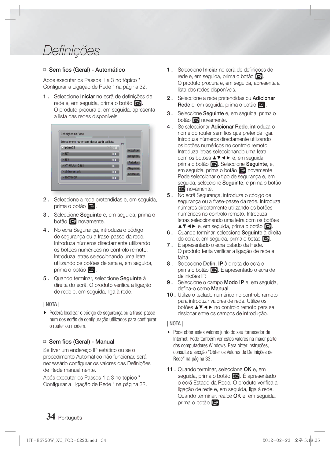 Samsung HT-E6750W/ZF, HT-ES6200/ZF manual Sem fios Geral Automático, Novamente 