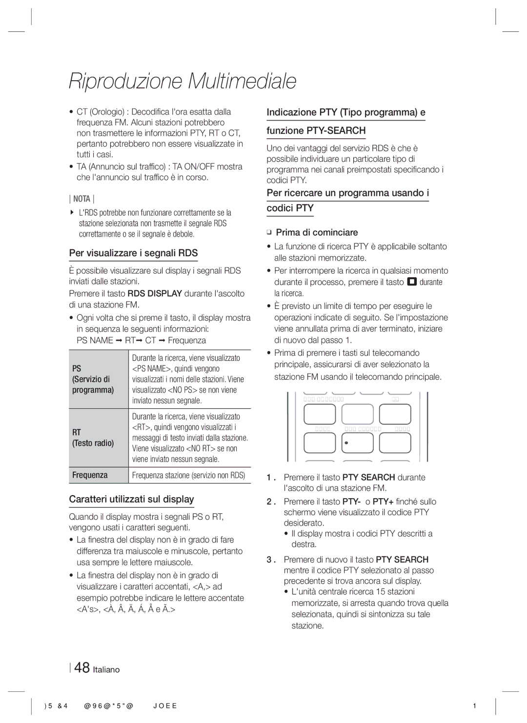 Samsung HT-ES6200/ZF, HT-ES6600/ZF manual Per visualizzare i segnali RDS, Caratteri utilizzati sul display 