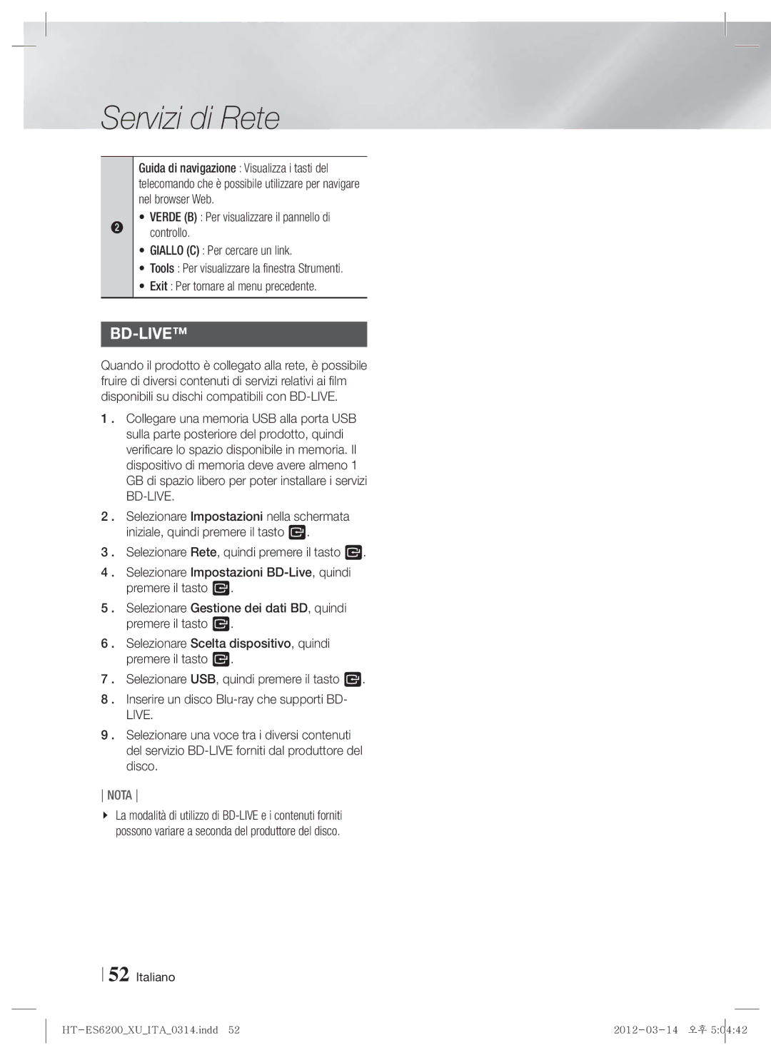 Samsung HT-ES6200/ZF, HT-ES6600/ZF manual Bd-Live 