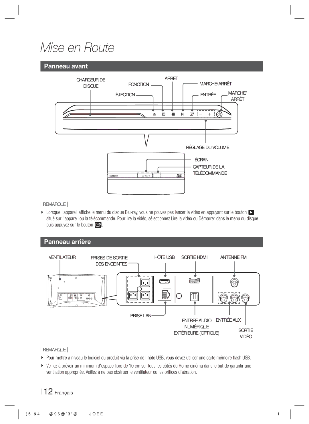 Samsung HT-ES6200/ZF, HT-ES6600/ZF manual Panneau avant, Panneau arrière 