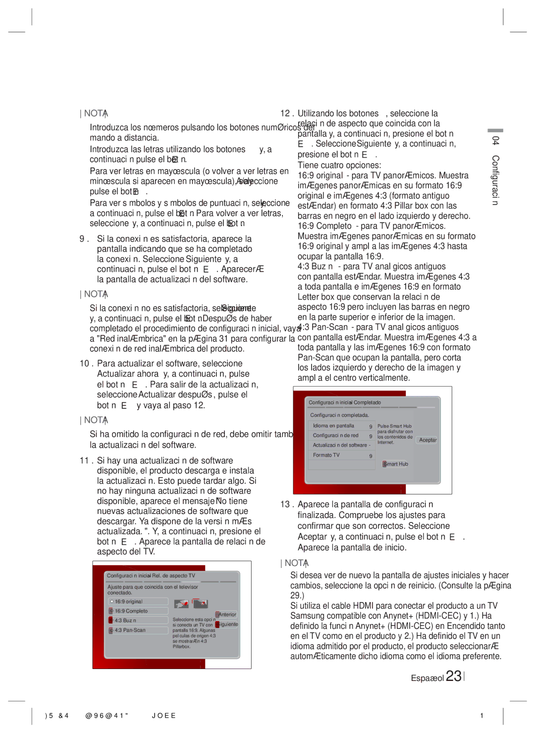 Samsung HT-ES6600/ZF, HT-ES6200/ZF manual Español Configuración 