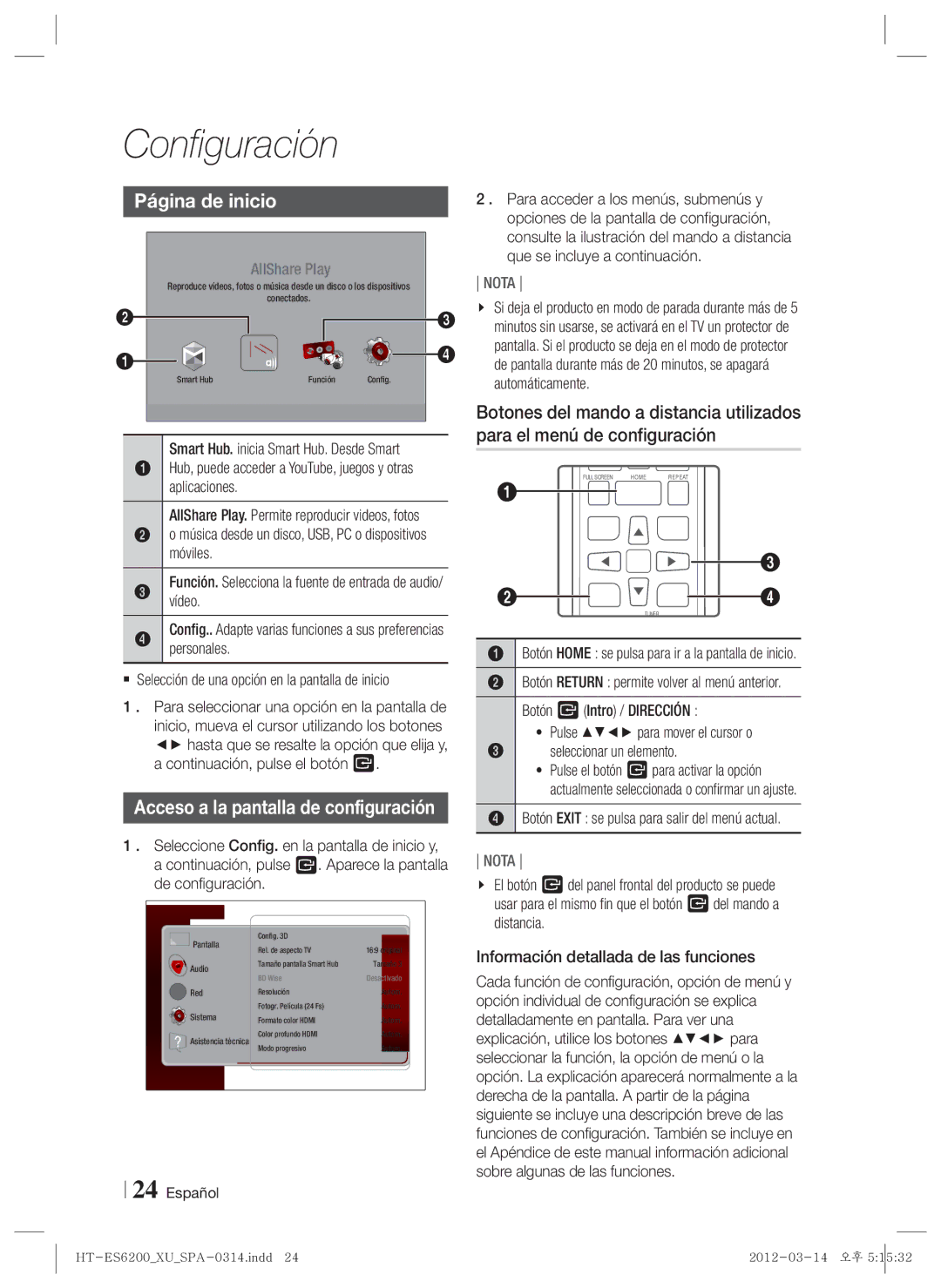 Samsung HT-ES6200/ZF, HT-ES6600/ZF manual Página de inicio 