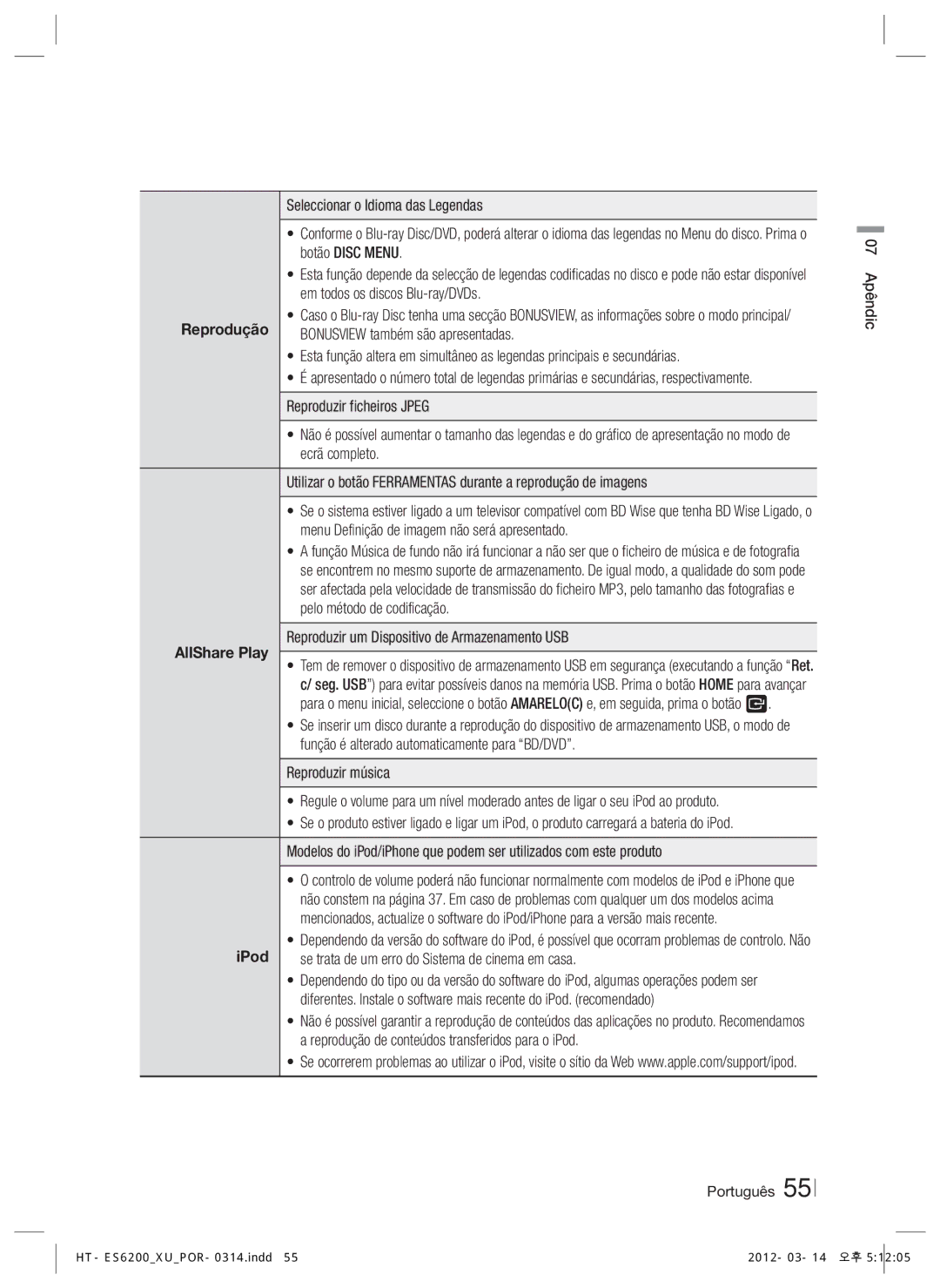 Samsung HT-ES6600/ZF, HT-ES6200/ZF manual Reprodução 