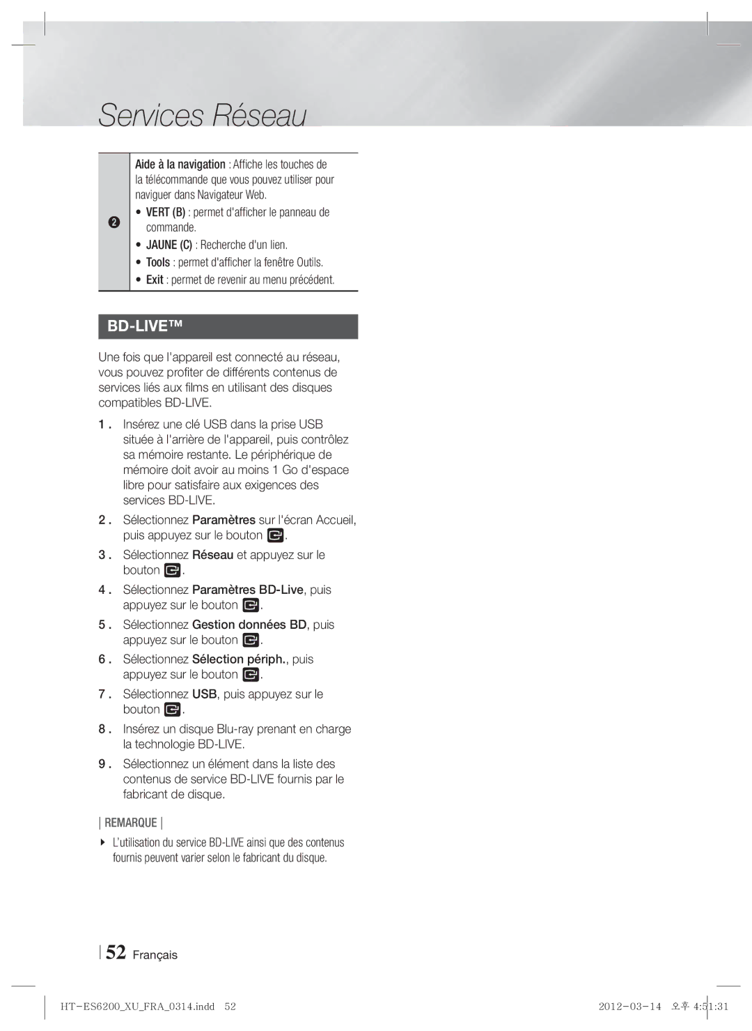 Samsung HT-ES6200/ZF, HT-ES6600/ZF manual Bd-Live 