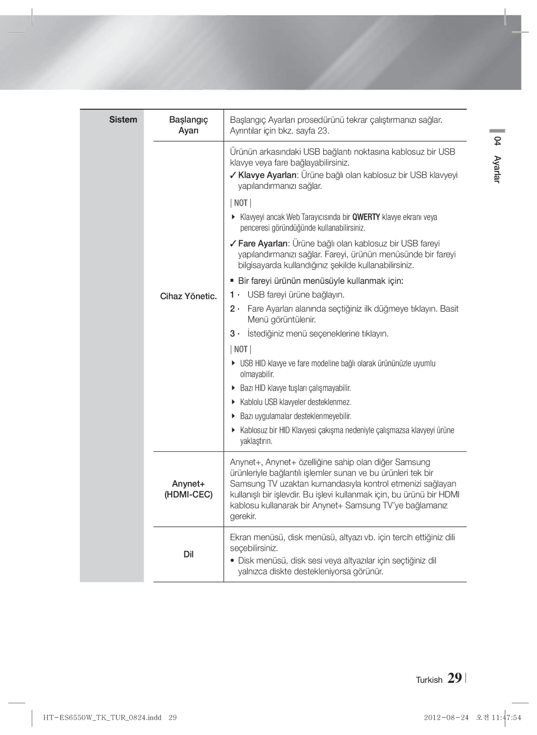 Samsung HT-ES6550W/TK manual Sistem 