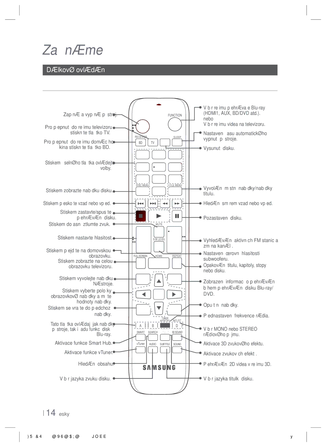 Samsung HT-ES8200/EN manual Dálkové ovládání, Průvodce dálkovým ovládáním 