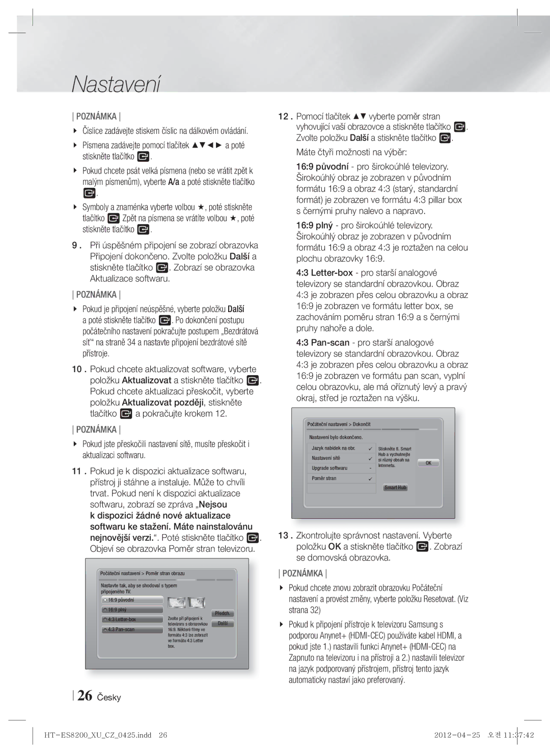 Samsung HT-ES8200/EN manual Máte čtyři možnosti na výběr, 26 Česky 