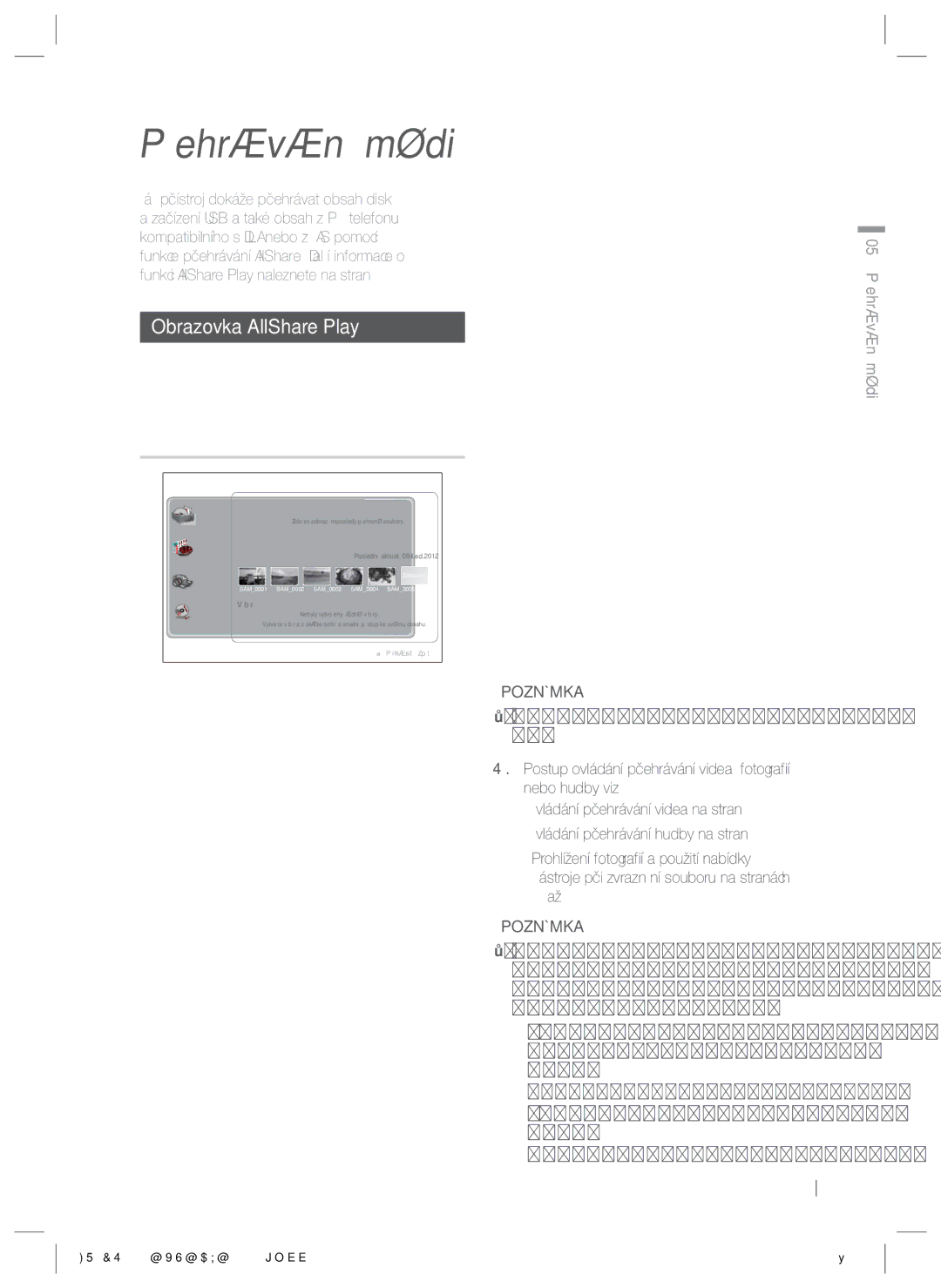 Samsung HT-ES8200/EN manual Obrazovka AllShare Play, Using the AllShare Play Screen, Česky 05 Přehrávání médií 