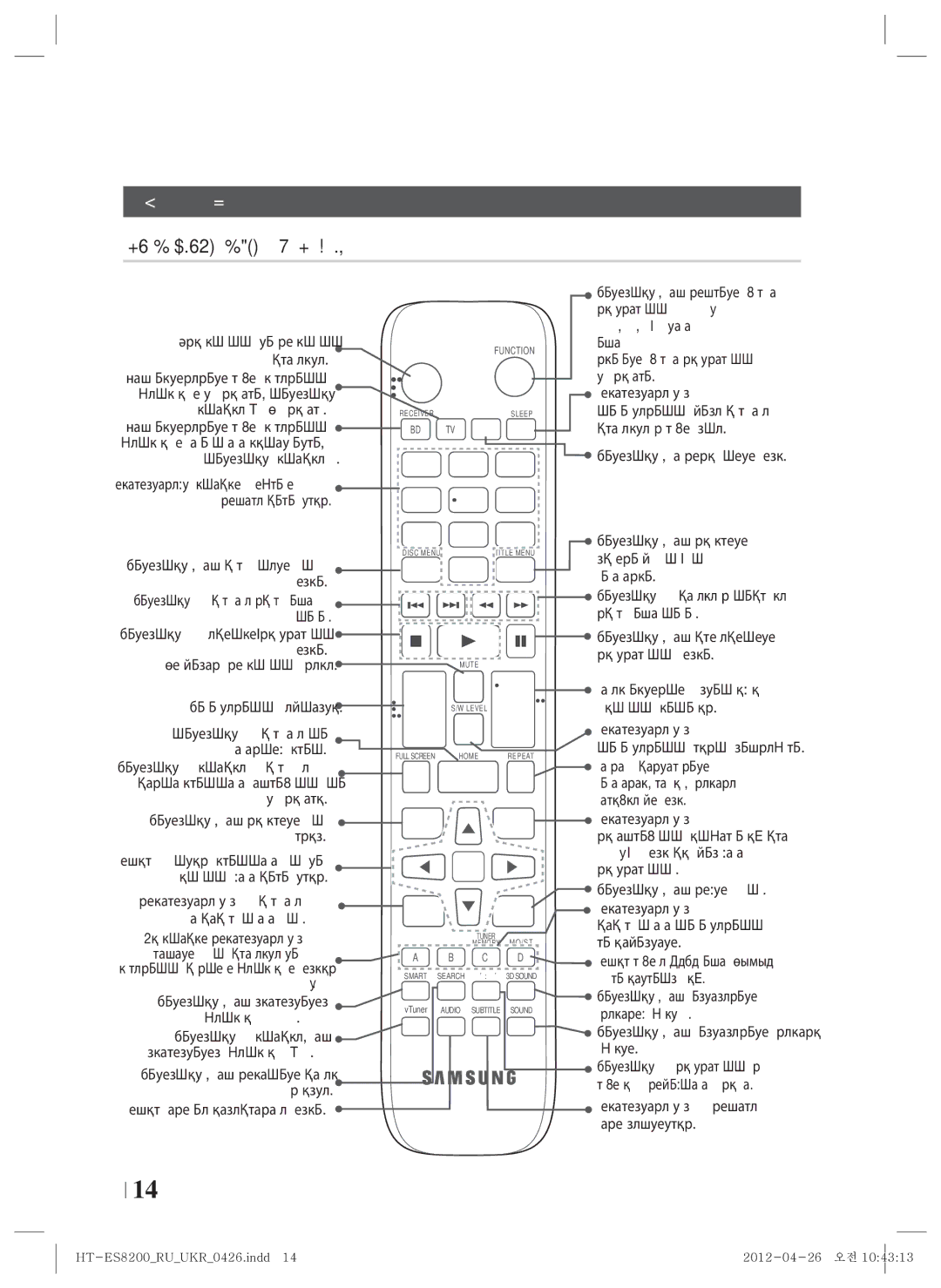 Samsung HT-ES8200/RU manual Пульт дистанційного керування, Огляд пульта дистанційного керування 