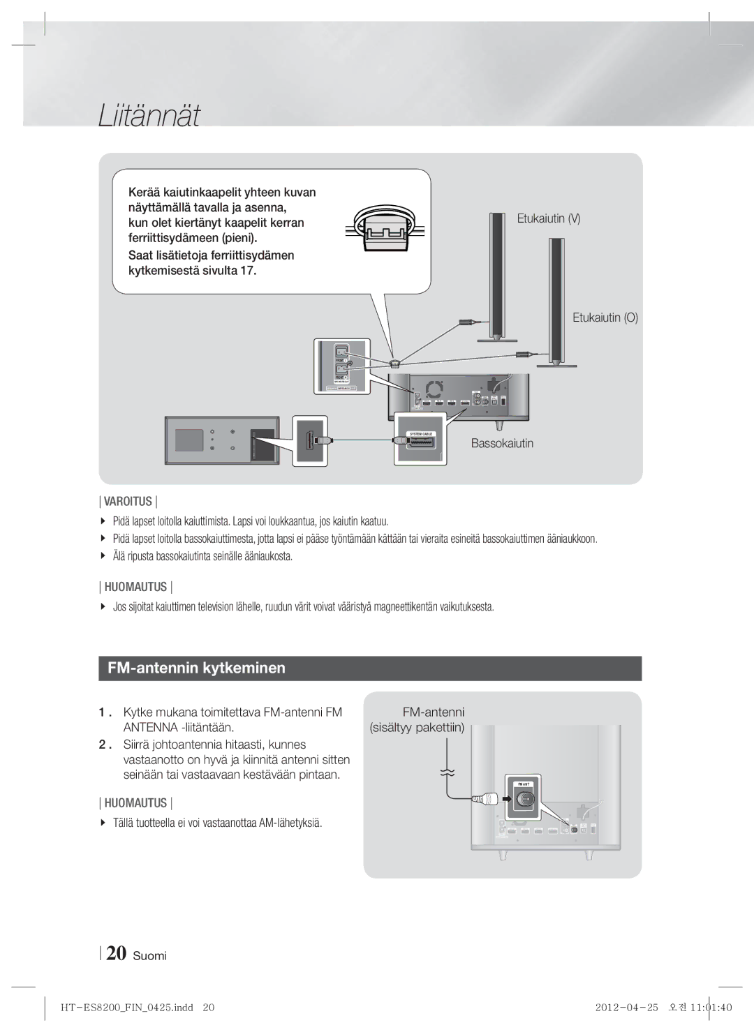 Samsung HT-ES8200/XE manual FM-antennin kytkeminen 