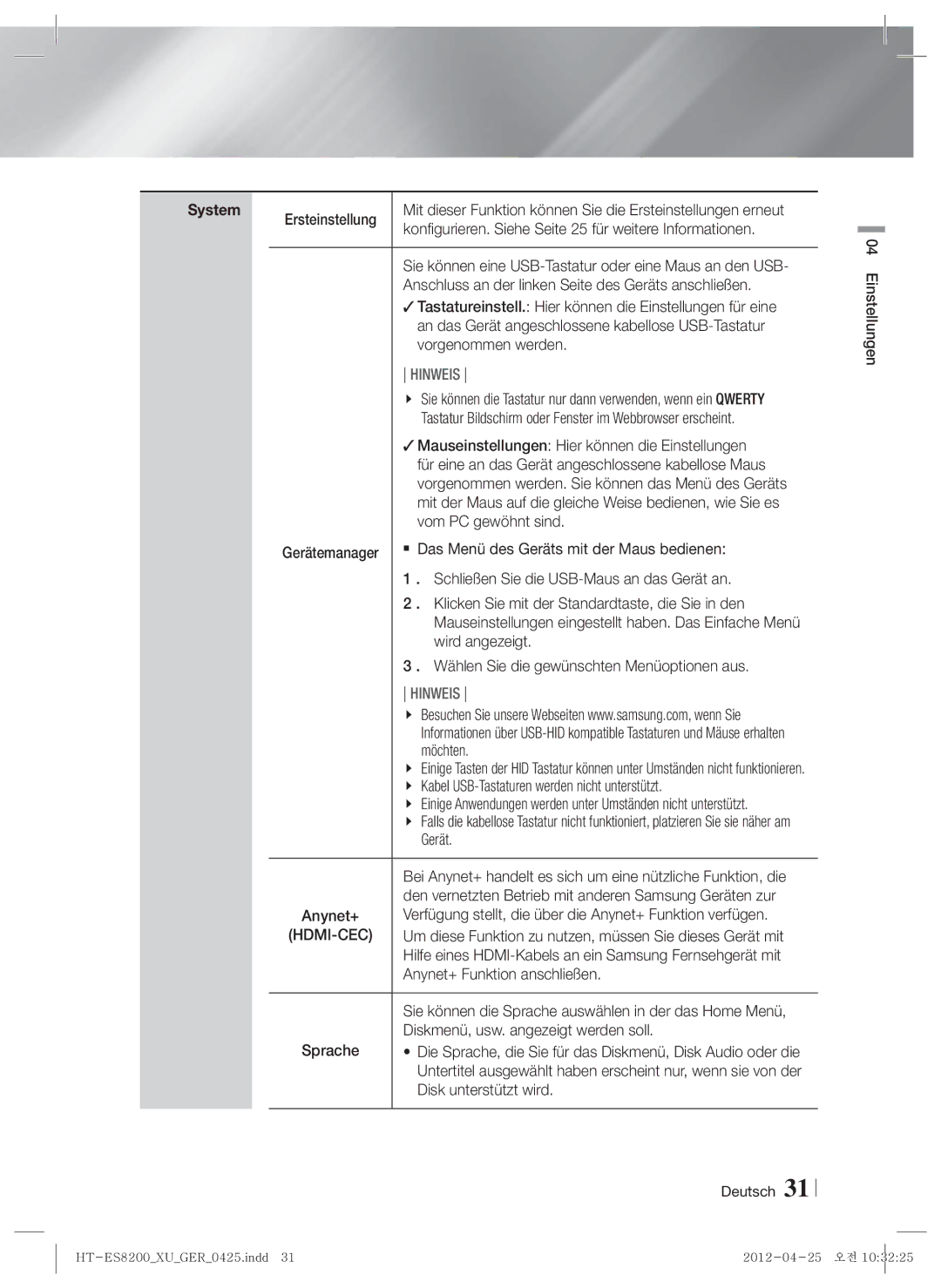 Samsung HT-ES8200/XE Ersteinstellung, Konfigurieren. Siehe Seite 25 für weitere Informationen, Vorgenommen werden, Möchten 