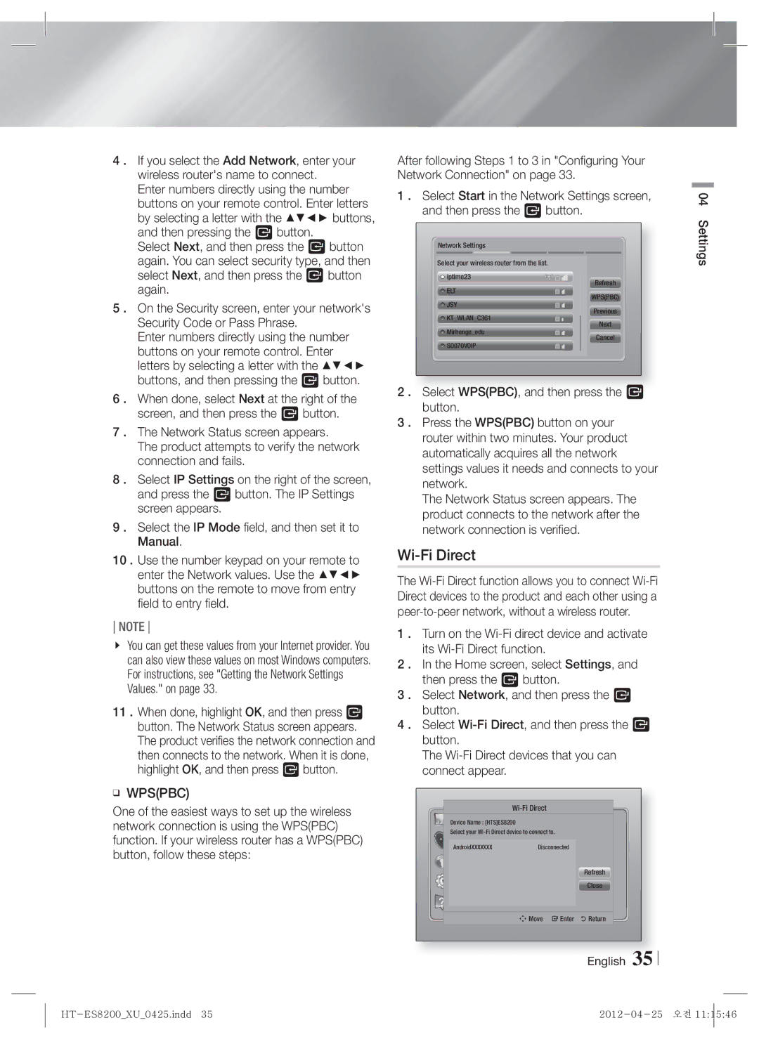 Samsung HT-ES8200/XE, HT-ES8200/XN, HT-ES8200/ZF, HT-ES8200/EN manual Wi-Fi Direct 