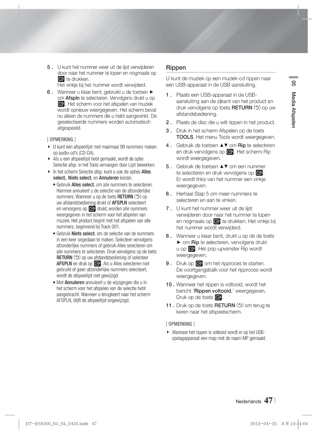 Samsung HT-ES8200/ZF, HT-ES8200/XN manual Rippen 