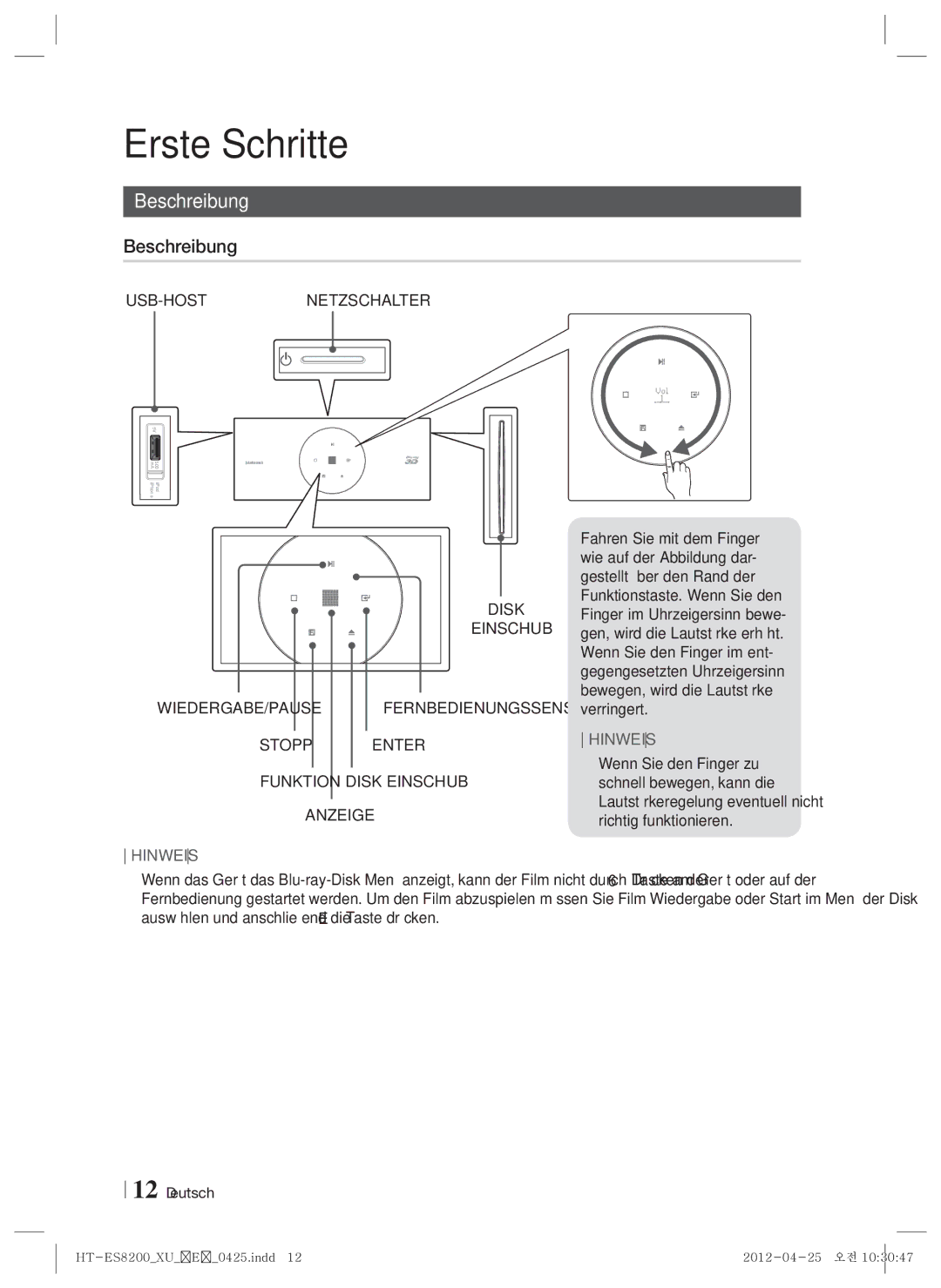 Samsung HT-ES8200/XN, HT-ES8200/ZF manual Beschreibung, Usb-Hostnetzschalter, Anzeige, Richtig funktionieren 