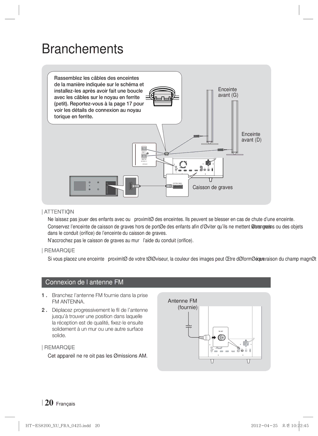 Samsung HT-ES8200/XN, HT-ES8200/ZF manual Connexion de l’antenne FM, FM Antenna 