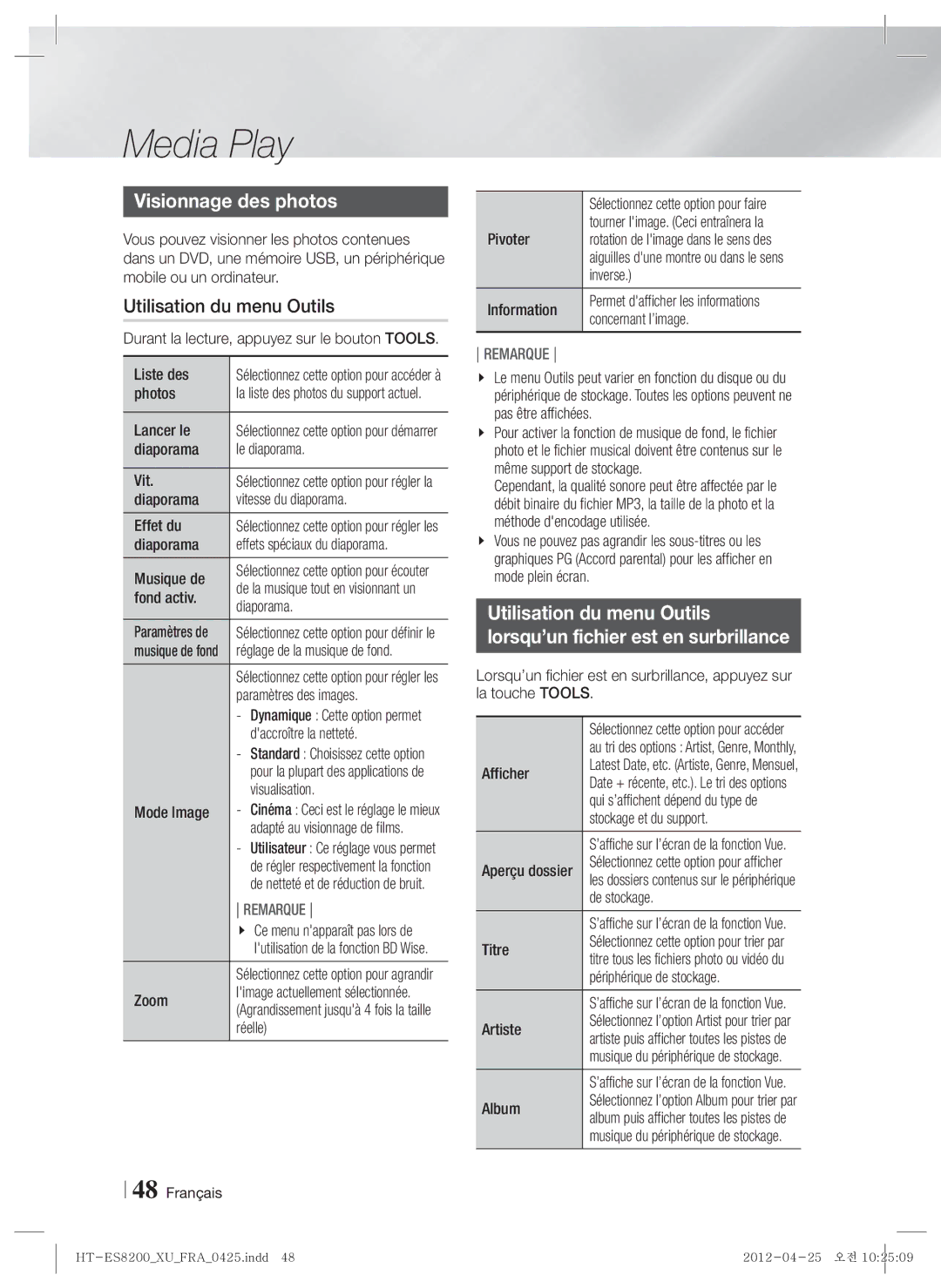 Samsung HT-ES8200/XN, HT-ES8200/ZF manual Visionnage des photos 