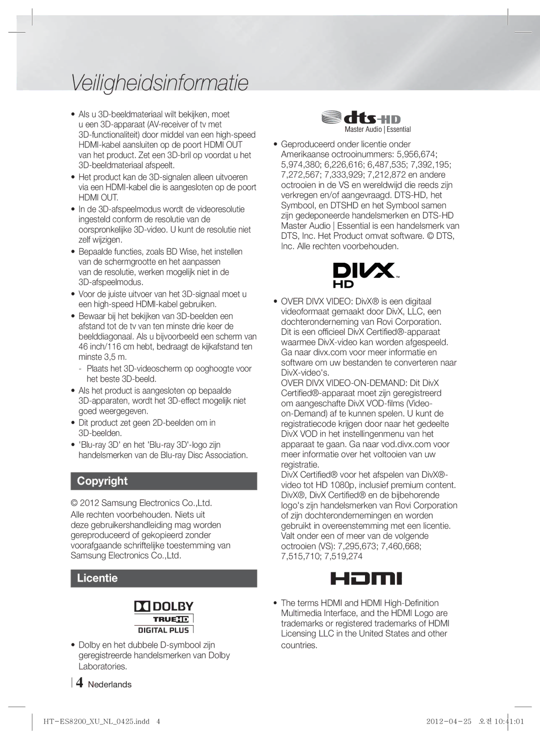 Samsung HT-ES8200/XN, HT-ES8200/ZF manual Copyright, Licentie, Hdmi OUT 