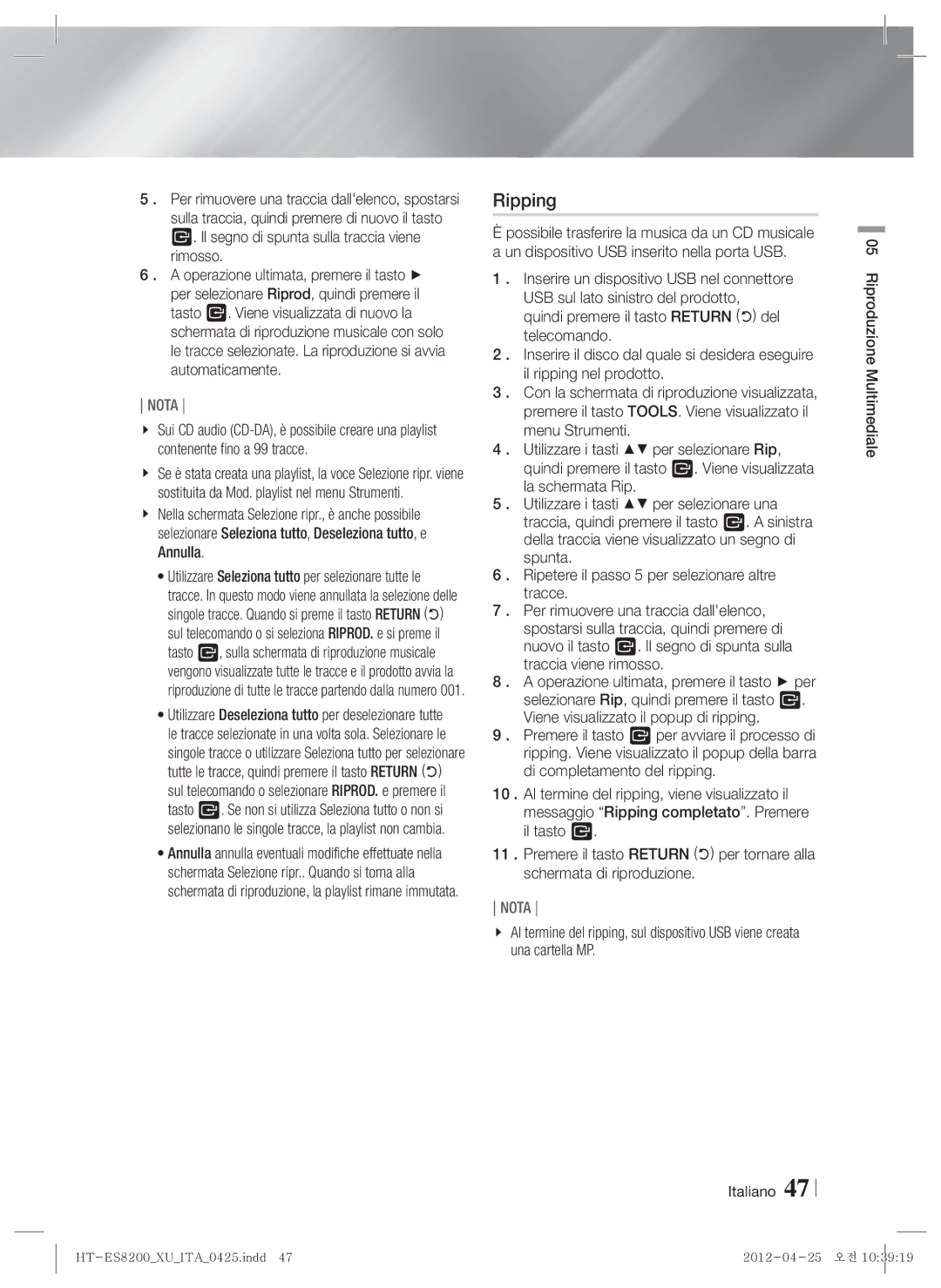 Samsung HT-ES8200/ZF manual Ripping 