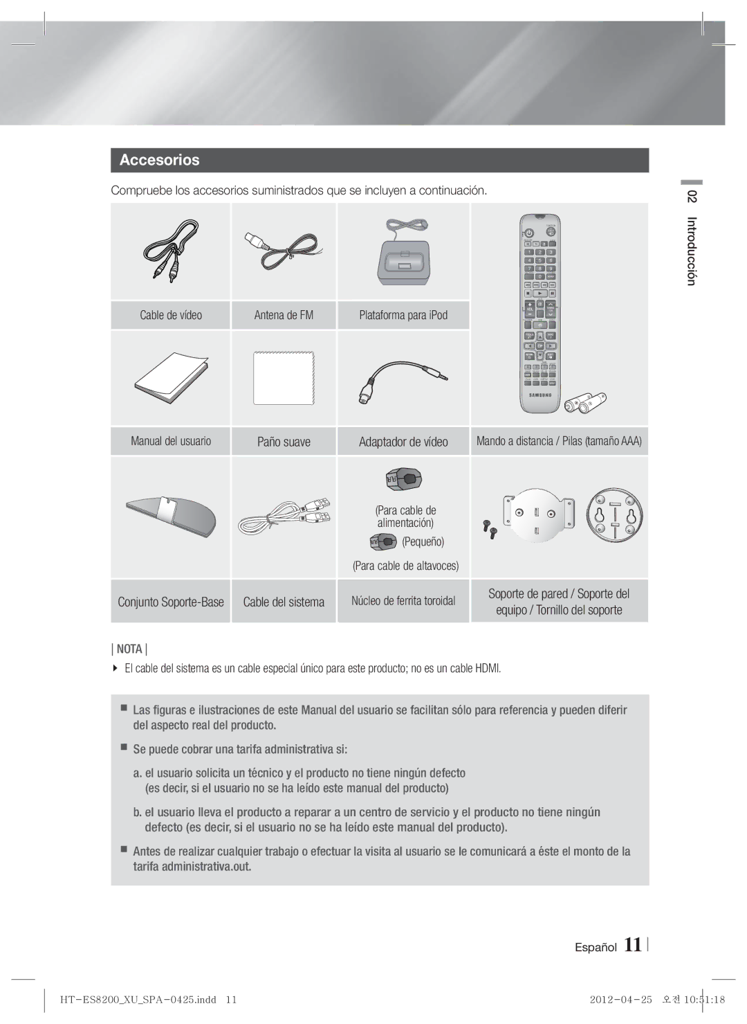 Samsung HT-ES8200/ZF manual Accesorios, Pequeño 