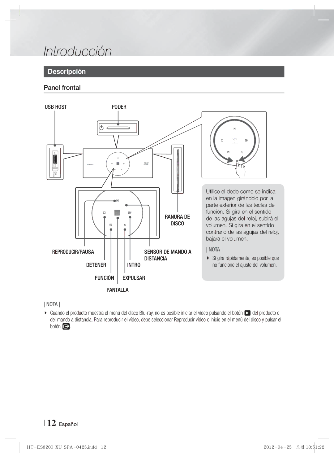 Samsung HT-ES8200/ZF manual Descripción, Panel frontal 