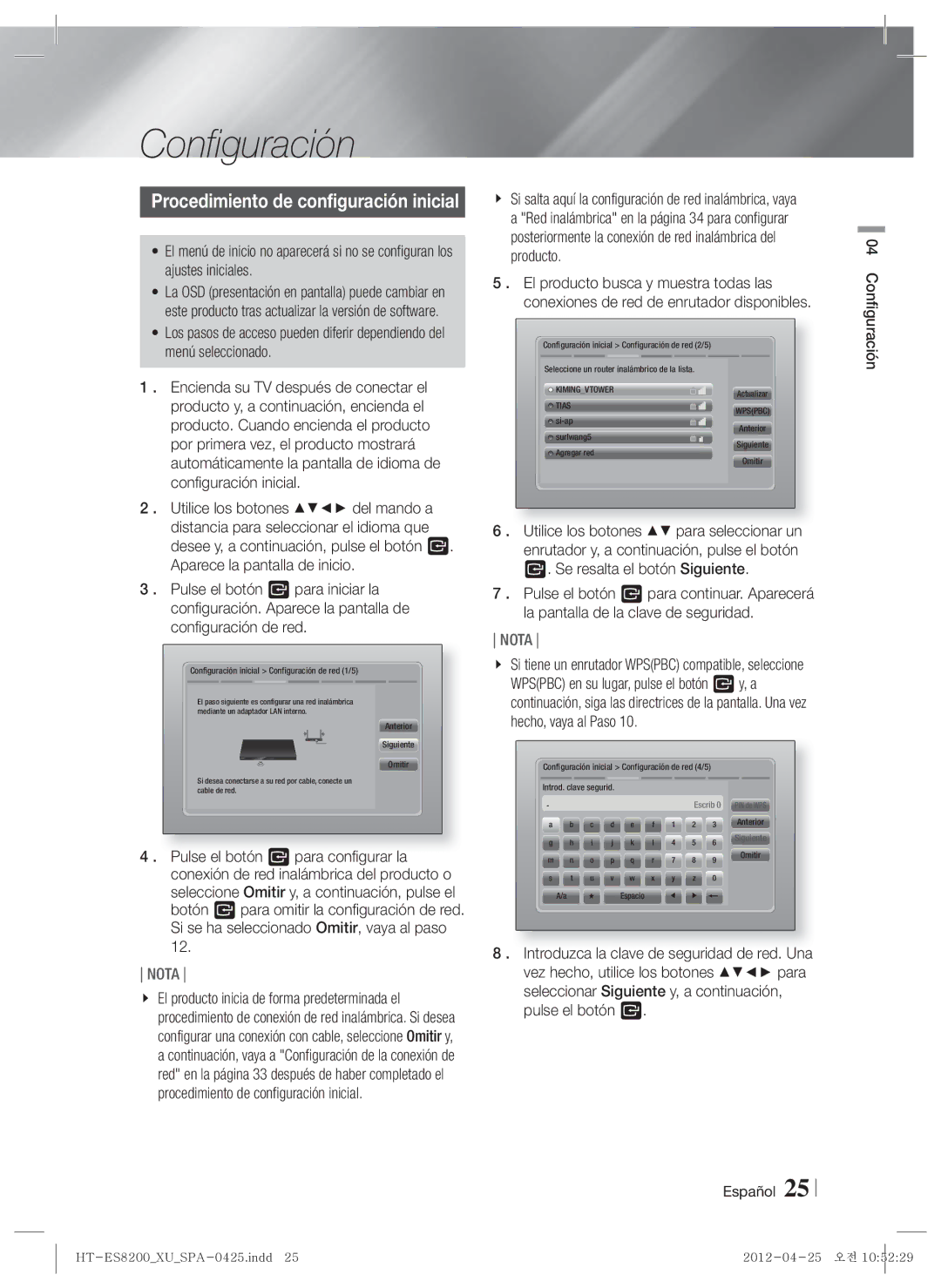 Samsung HT-ES8200/ZF manual Español Configuración 