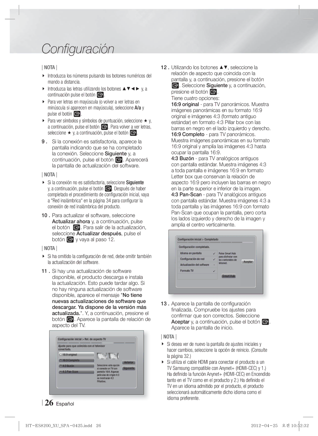 Samsung HT-ES8200/ZF manual Idioma en pantalla 