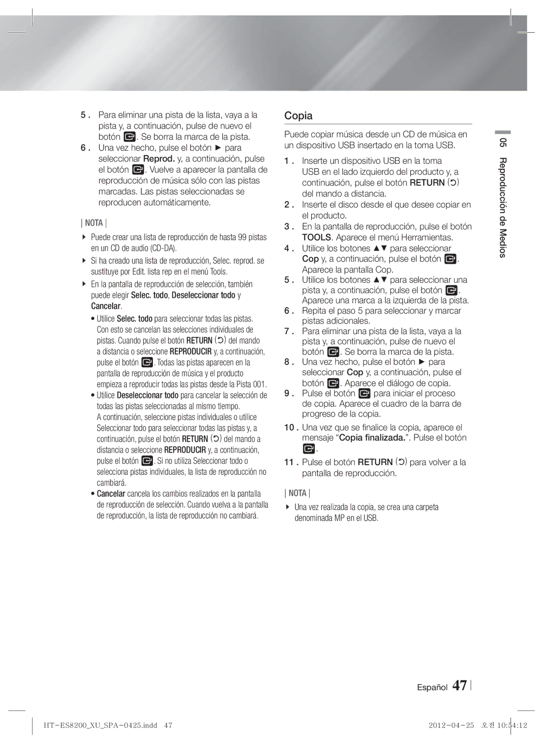 Samsung HT-ES8200/ZF manual Copia 