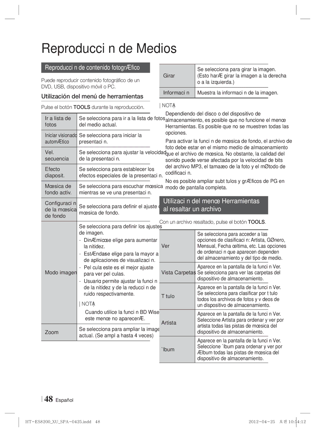 Samsung HT-ES8200/ZF manual Utilización del menú de herramientas, Utilización del menú Herramientas Al resaltar un archivo 