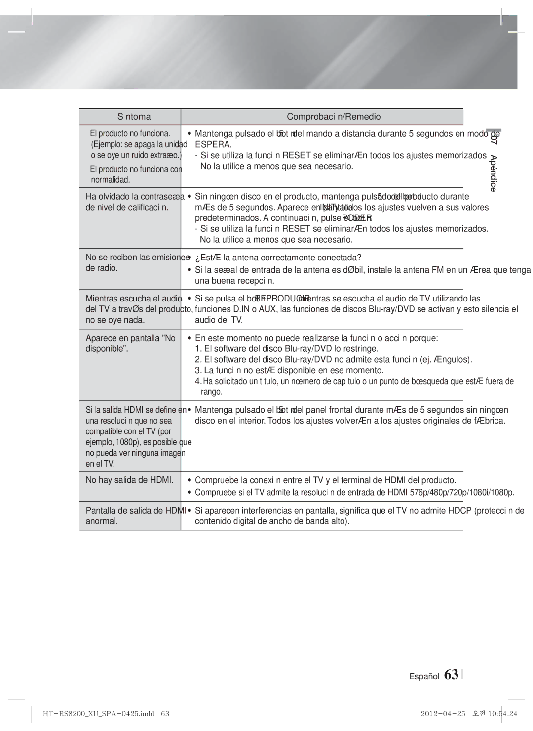 Samsung HT-ES8200/ZF manual Espera 