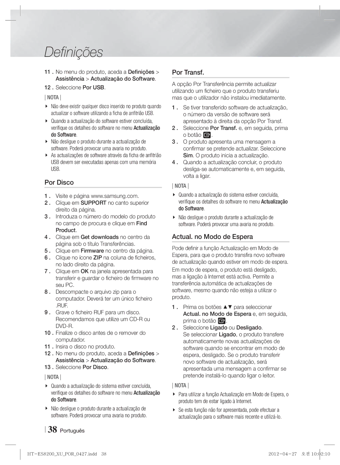 Samsung HT-ES8200/ZF manual Actual. no Modo de Espera, Ruf, Seleccione Por Transf. e, em seguida, prima o botão E 