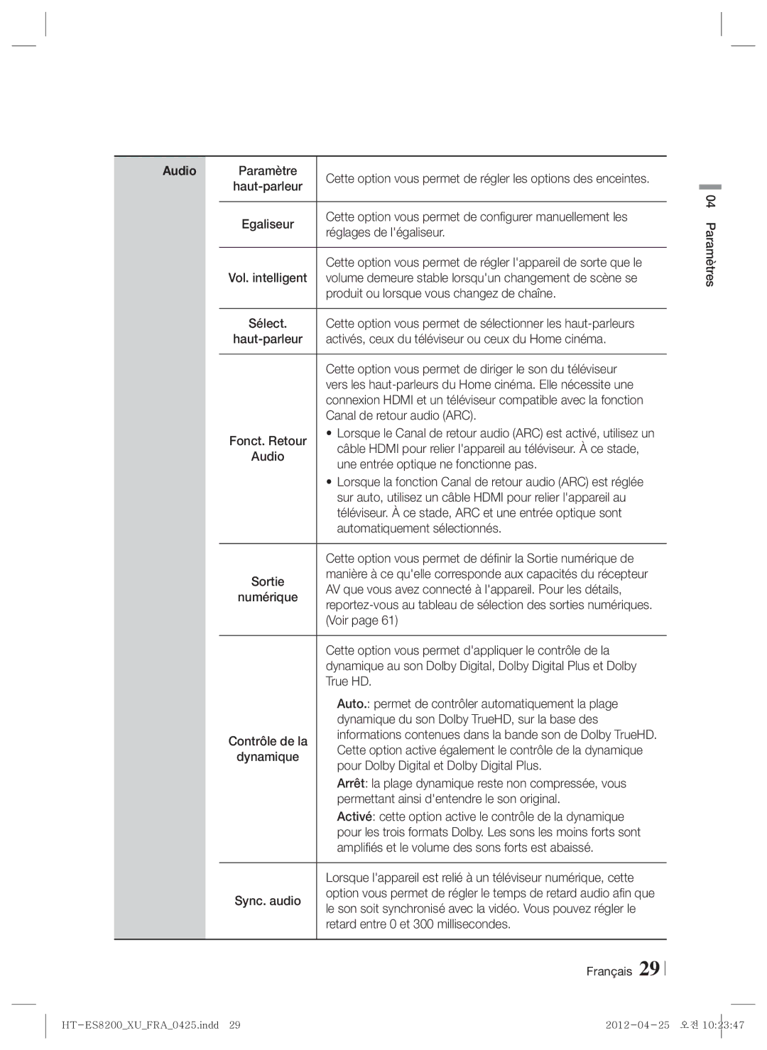 Samsung HT-ES8200/ZF manual Audio 