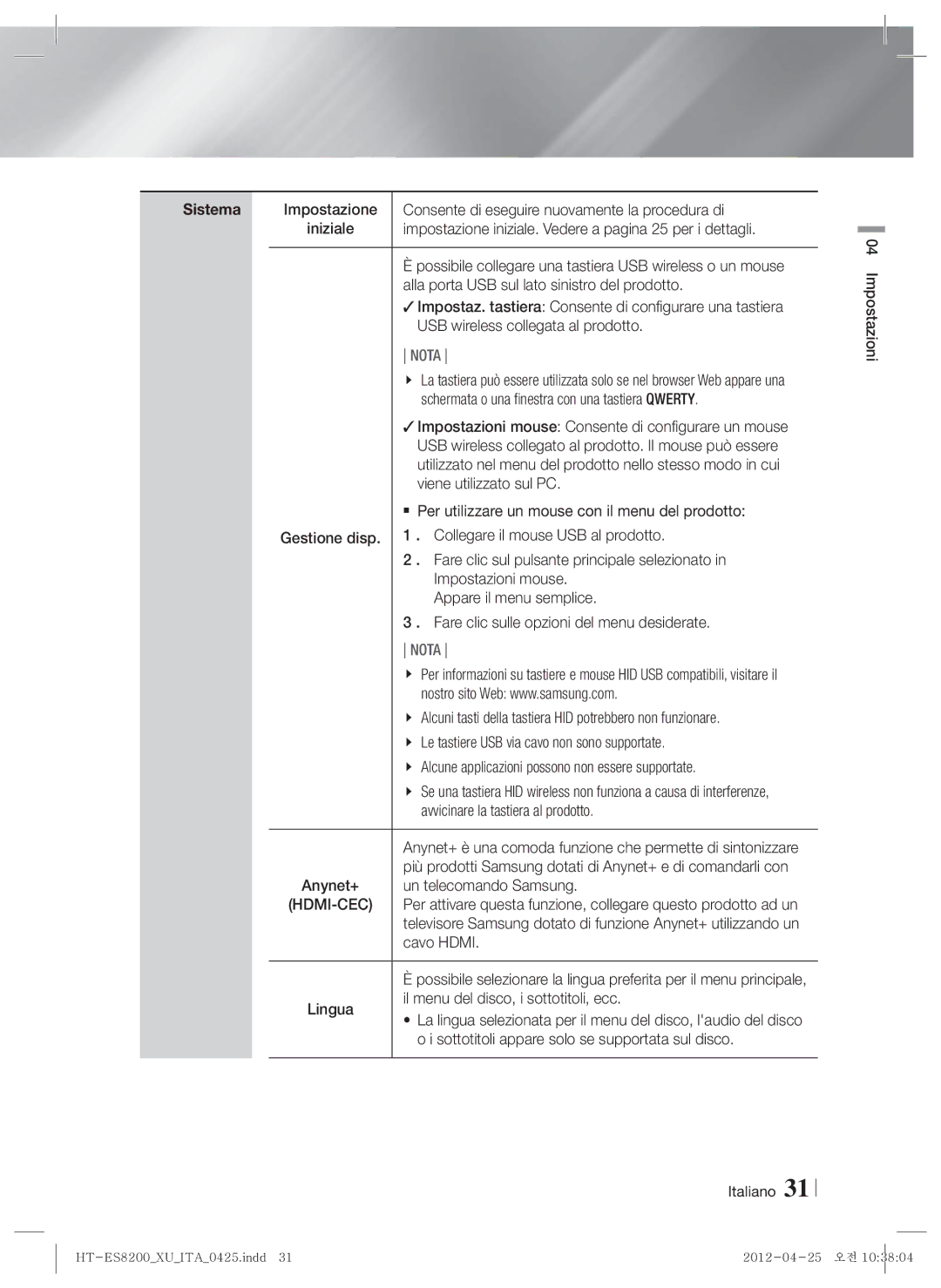 Samsung HT-ES8200/ZF manual Sistema 