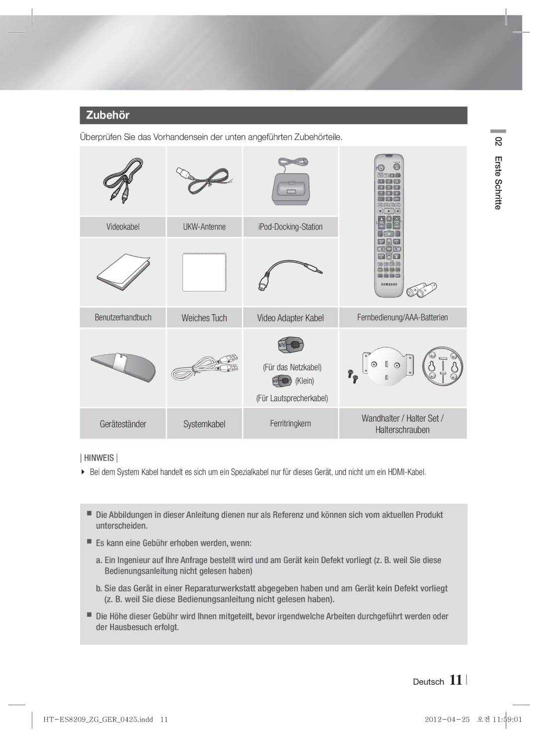 Samsung HT-ES8209/ZG manual Zubehör, Klein 