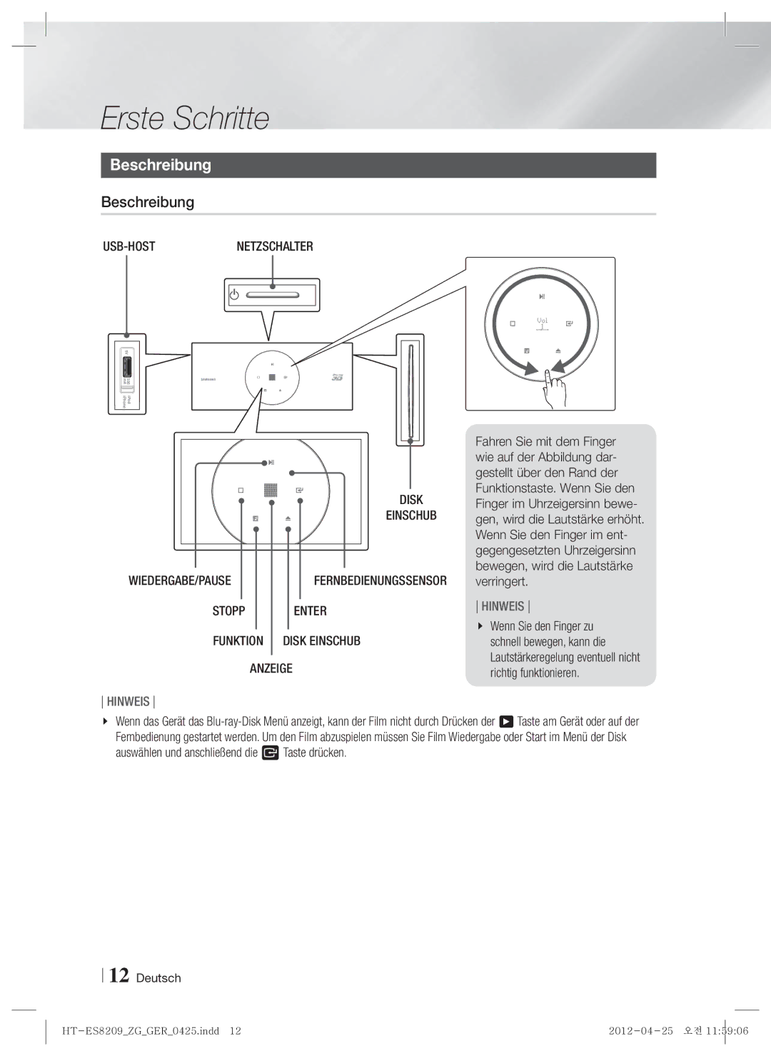 Samsung HT-ES8209/ZG manual Beschreibung, Usb-Hostnetzschalter, Anzeige, Richtig funktionieren 