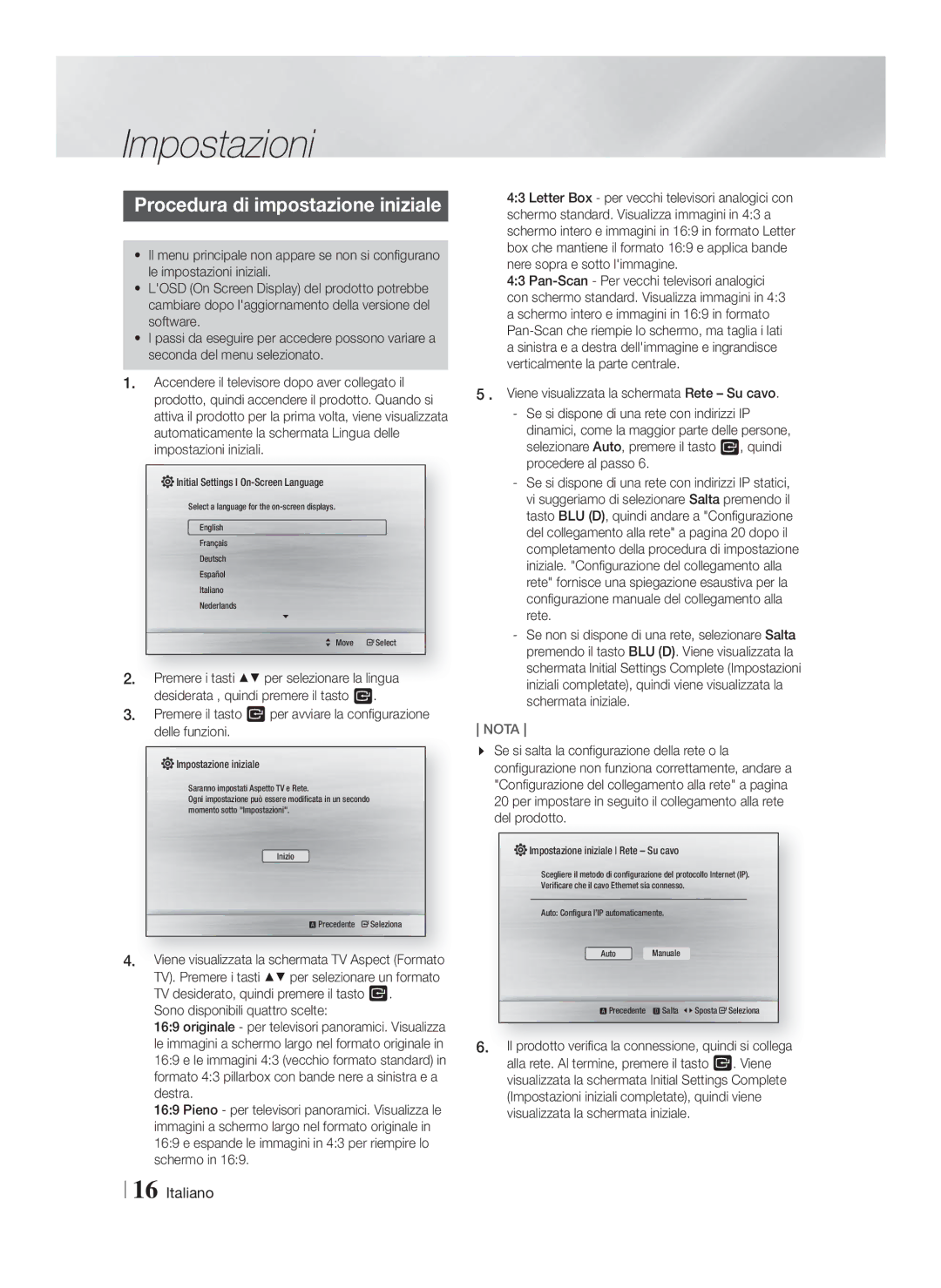 Samsung HT-F4200/EN, HT-F4200/ZF manual Impostazioni, Procedura di impostazione iniziale 