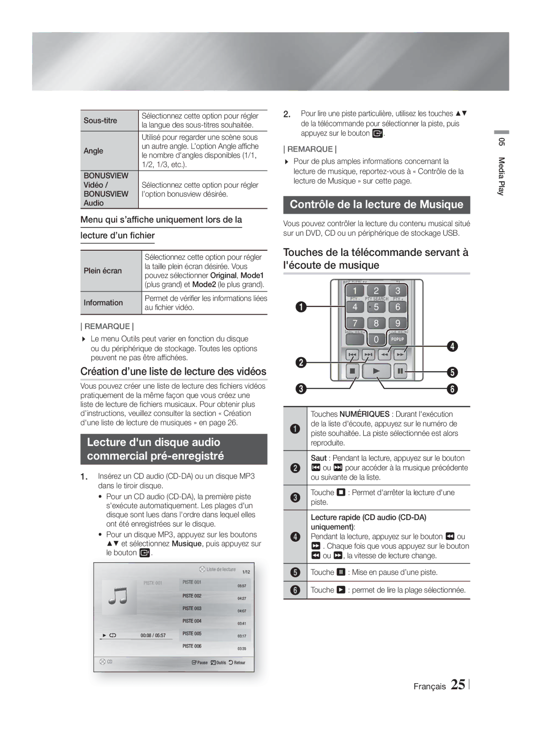 Samsung HT-F4200/ZF manual Création d’une liste de lecture des vidéos, Lecture dun disque audio Commercial pré-enregistré 