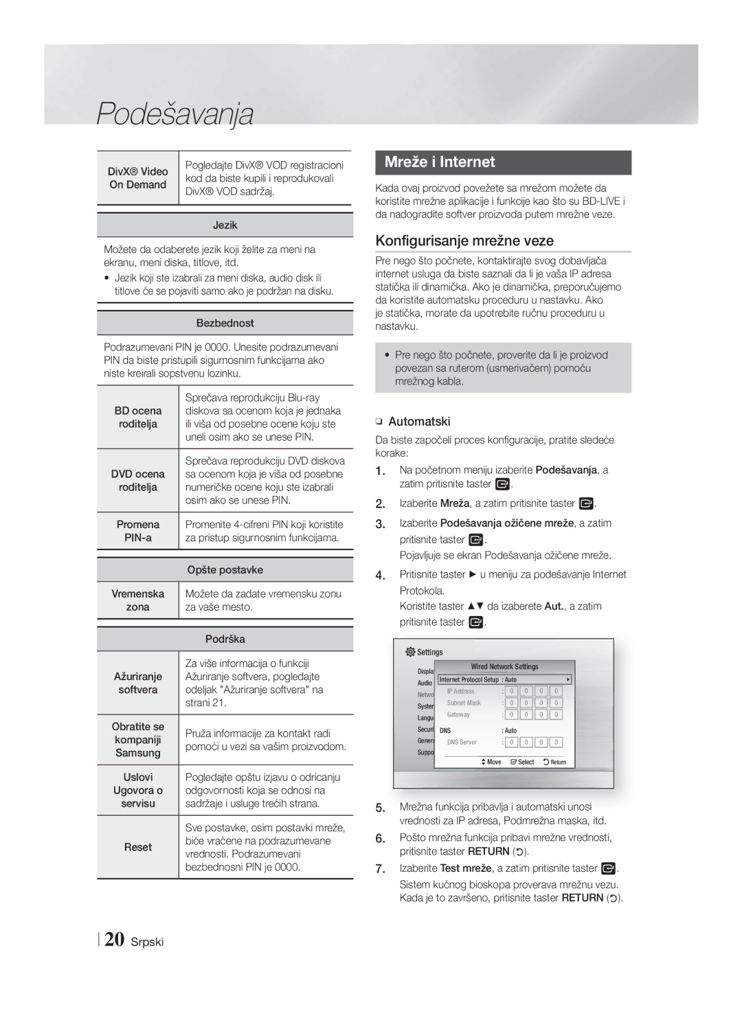 Samsung HT-F4200/EN manual Mreže i Internet, Konfigurisanje mrežne veze, Automatski 