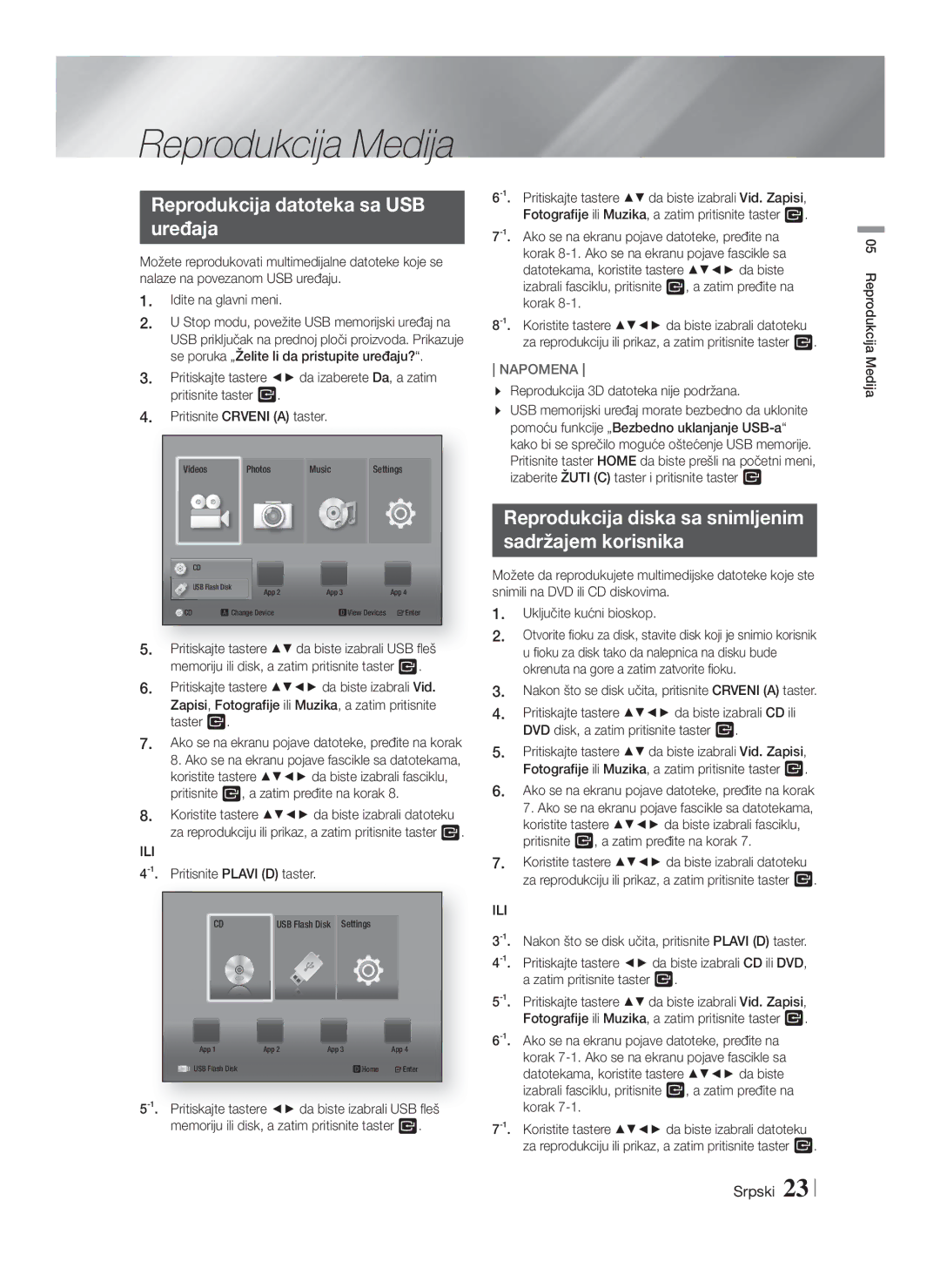 Samsung HT-F4200/EN manual Reprodukcija datoteka sa USB Uređaja, Reprodukcija diska sa snimljenim Sadržajem korisnika, Ili 