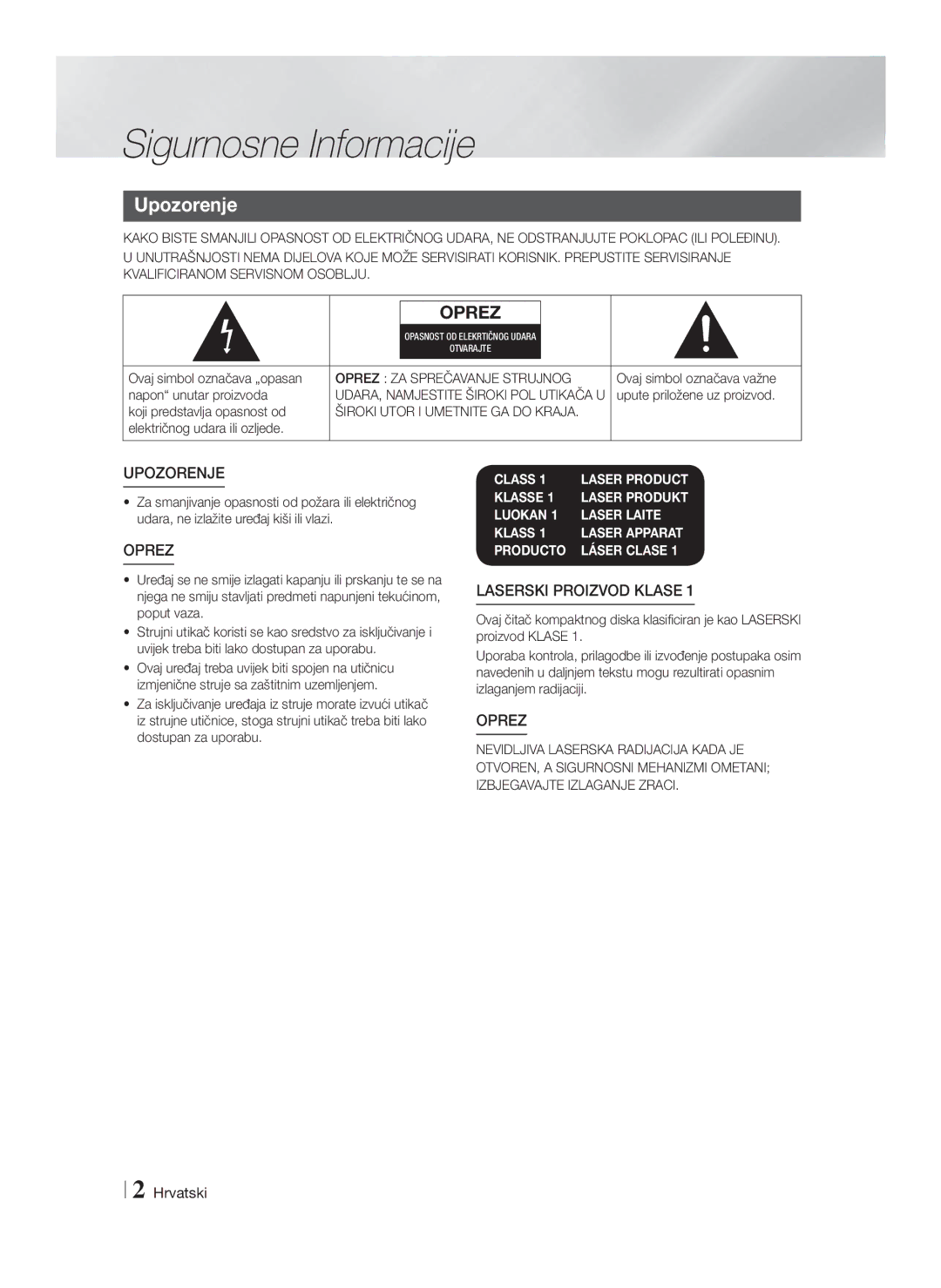 Samsung HT-F4200/EN manual Hrvatski, Oprez ZA Sprečavanje Strujnog, Široki Utor I Umetnite GA do Kraja 