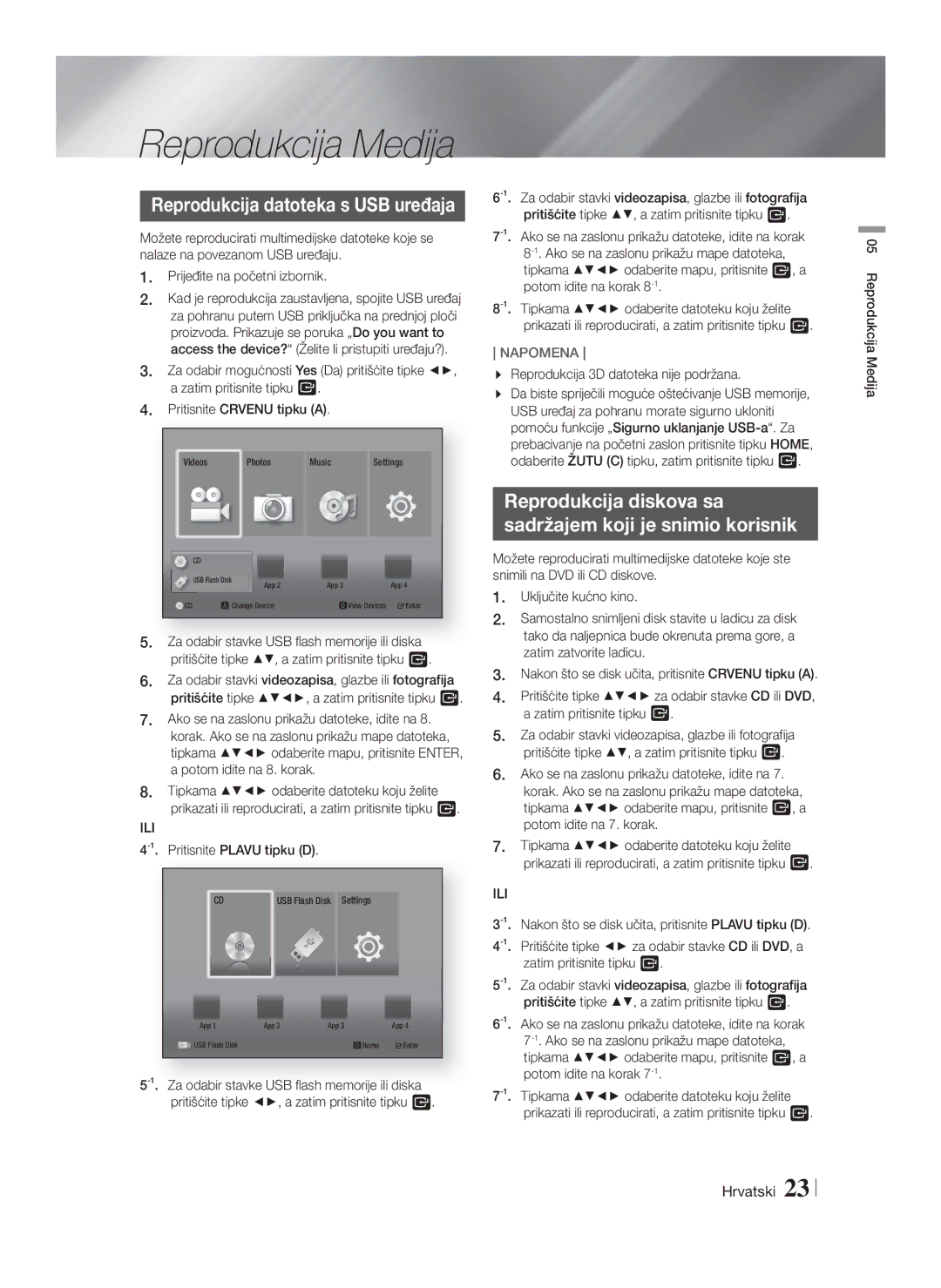 Samsung HT-F4200/EN manual Reprodukcija diskova sa Sadržajem koji je snimio korisnik, Pritisnite Plavu tipku D 