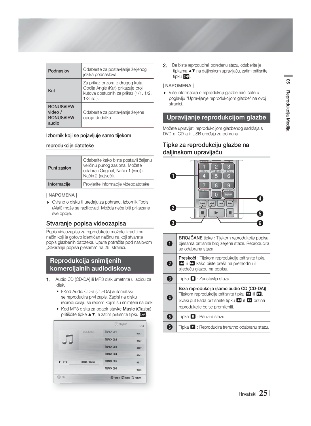 Samsung HT-F4200/EN manual Stvaranje popisa videozapisa, Reprodukcija snimljenih Komercijalnih audiodiskova 