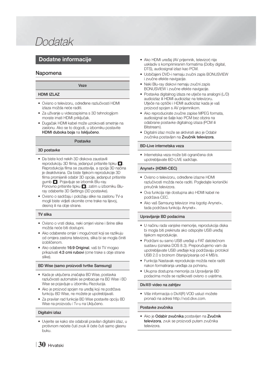 Samsung HT-F4200/EN manual Dodatak, DivX video na zahtjev 